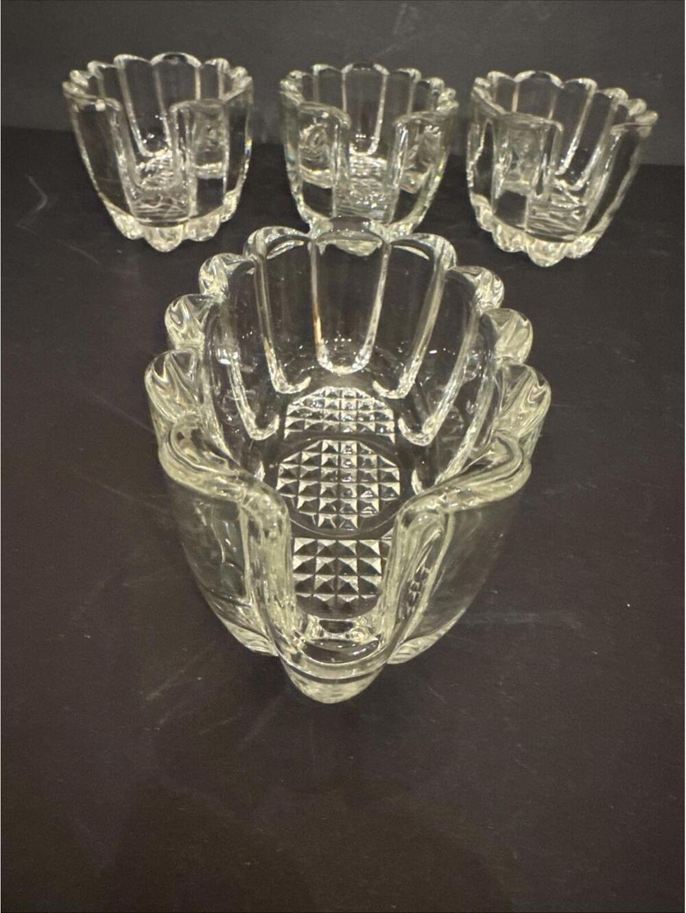 (4) Princess House Utensil Holder Spoon & Fork Rest Heavy Clear Ribbed Glass